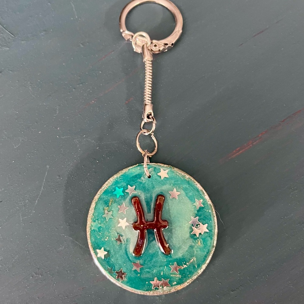 Handmade Aqua and Silver Pisces Keychain